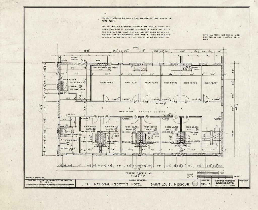 Blueprint HABS MO,96-SALU,43- (Sheet 5 of 21) - St. Louis River Front, New National Hotel, 300 Market Street, Saint Louis, Independent City, MO