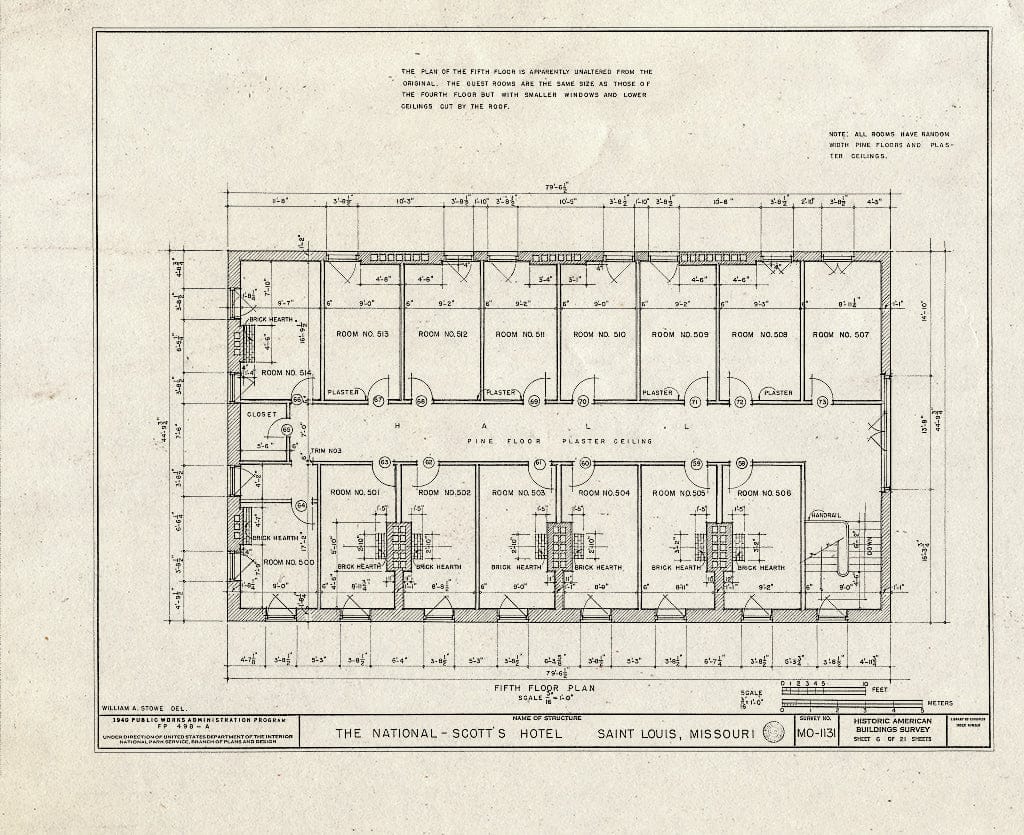 Blueprint HABS MO,96-SALU,43- (Sheet 6 of 21) - St. Louis River Front, New National Hotel, 300 Market Street, Saint Louis, Independent City, MO