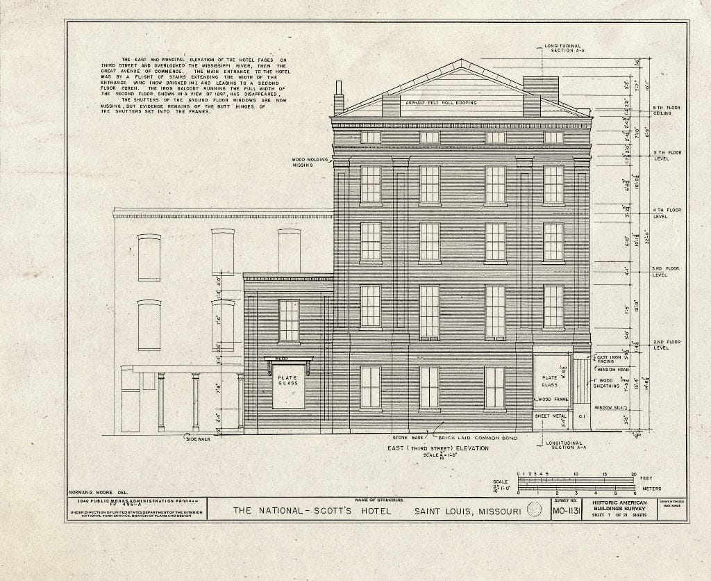 Blueprint HABS MO,96-SALU,43- (Sheet 7 of 21) - St. Louis River Front, New National Hotel, 300 Market Street, Saint Louis, Independent City, MO