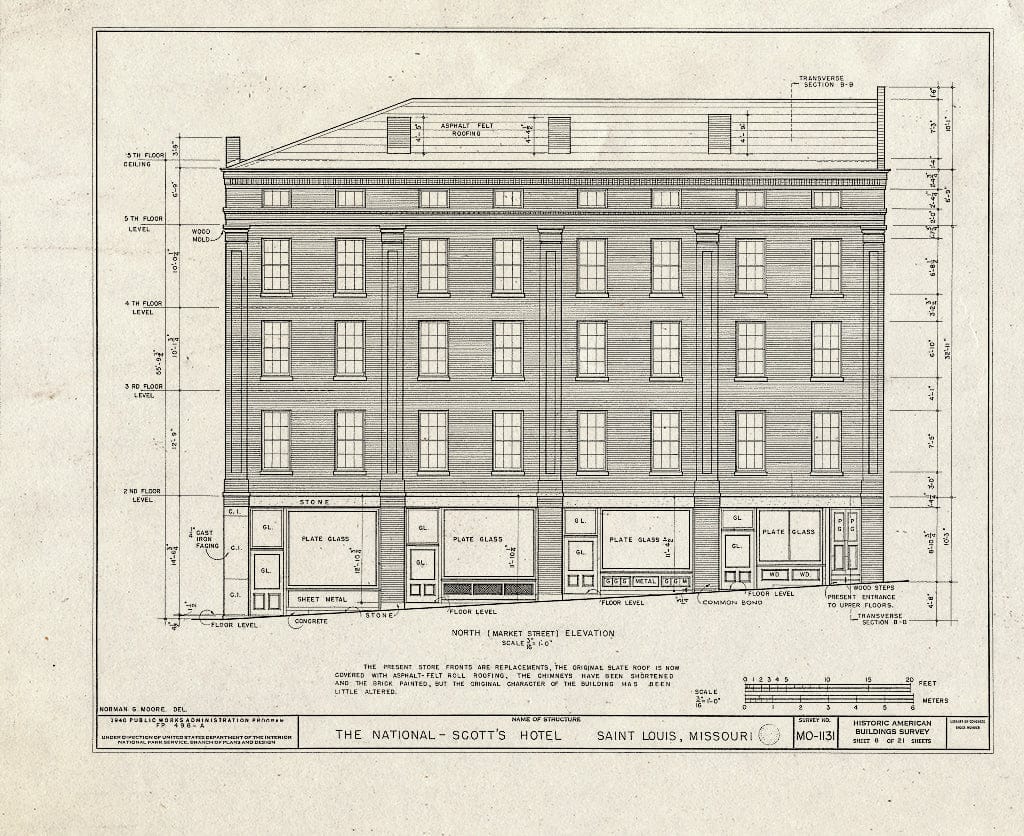 Blueprint HABS MO,96-SALU,43- (Sheet 8 of 21) - St. Louis River Front, New National Hotel, 300 Market Street, Saint Louis, Independent City, MO