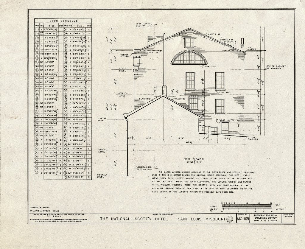 Blueprint HABS MO,96-SALU,43- (Sheet 9 of 21) - St. Louis River Front, New National Hotel, 300 Market Street, Saint Louis, Independent City, MO