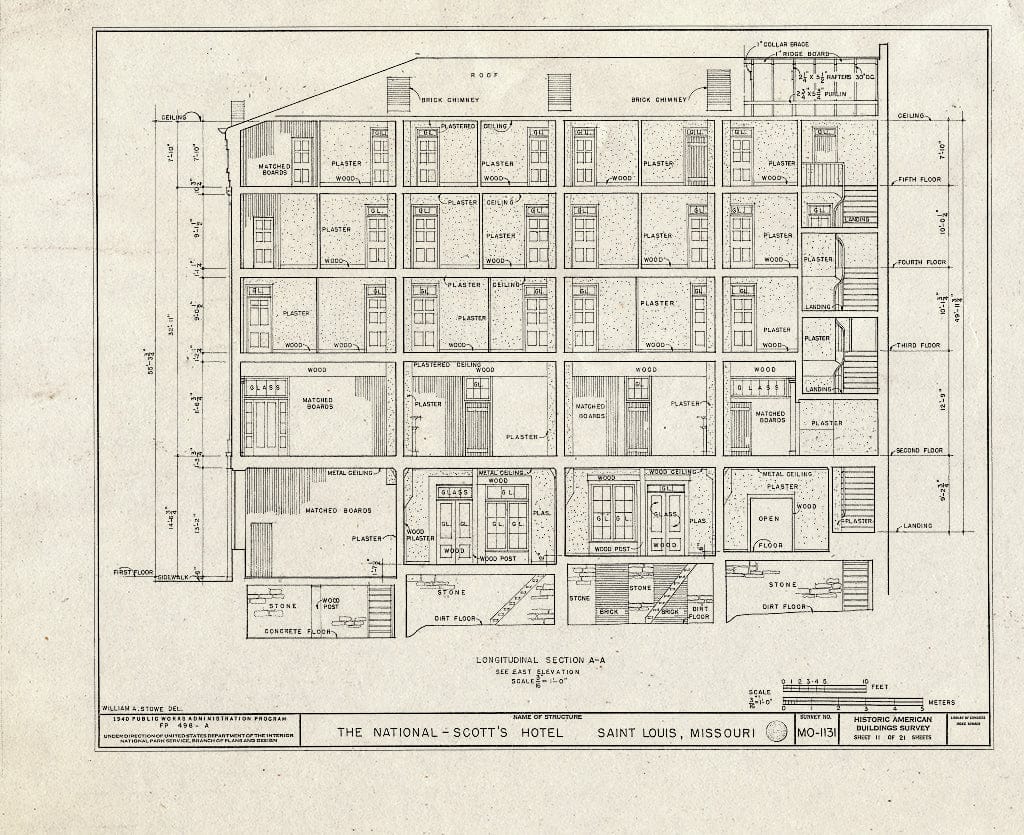 Blueprint HABS MO,96-SALU,43- (Sheet 11 of 21) - St. Louis River Front, New National Hotel, 300 Market Street, Saint Louis, Independent City, MO