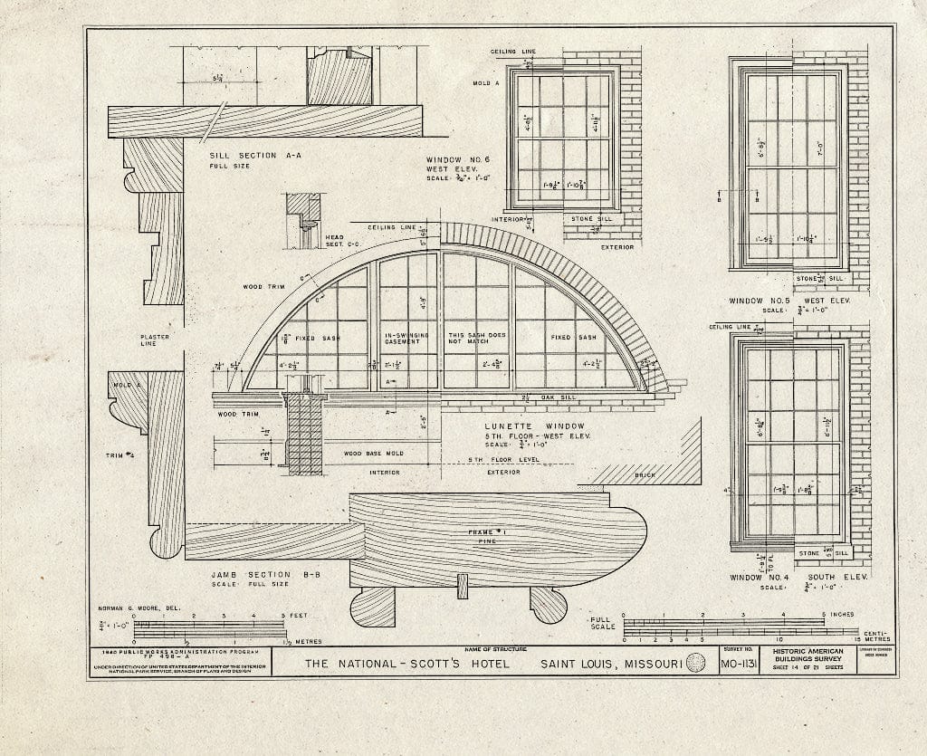 Blueprint HABS MO,96-SALU,43- (Sheet 14 of 21) - St. Louis River Front, New National Hotel, 300 Market Street, Saint Louis, Independent City, MO