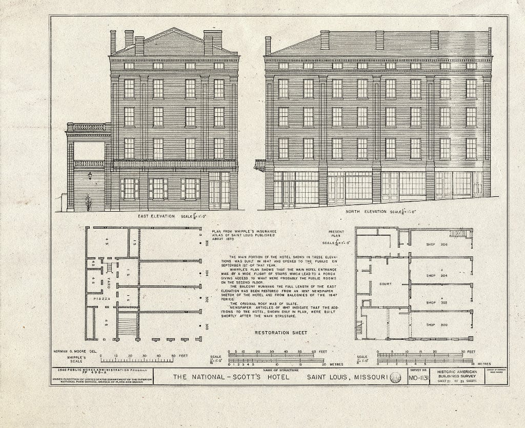 Blueprint HABS MO,96-SALU,43- (Sheet 21 of 21) - St. Louis River Front, New National Hotel, 300 Market Street, Saint Louis, Independent City, MO