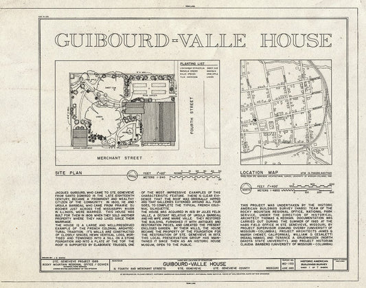 Blueprint HABS MO,97-SAIGEN,9- (Sheet 1 of 7) - Guibourd-Valle House, Fourth & Merchant Streets, Sainte Genevieve, Ste. Genevieve County, MO