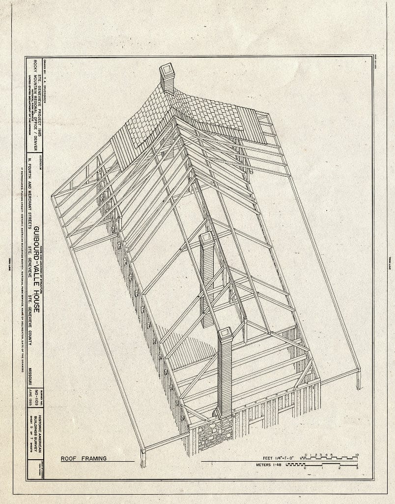 Blueprint HABS MO,97-SAIGEN,9- (Sheet 5 of 7) - Guibourd-Valle House, Fourth & Merchant Streets, Sainte Genevieve, Ste. Genevieve County, MO