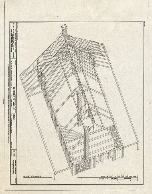 Blueprint HABS MO,97-SAIGEN,9- (Sheet 5 of 7) - Guibourd-Valle House, Fourth & Merchant Streets, Sainte Genevieve, Ste. Genevieve County, MO