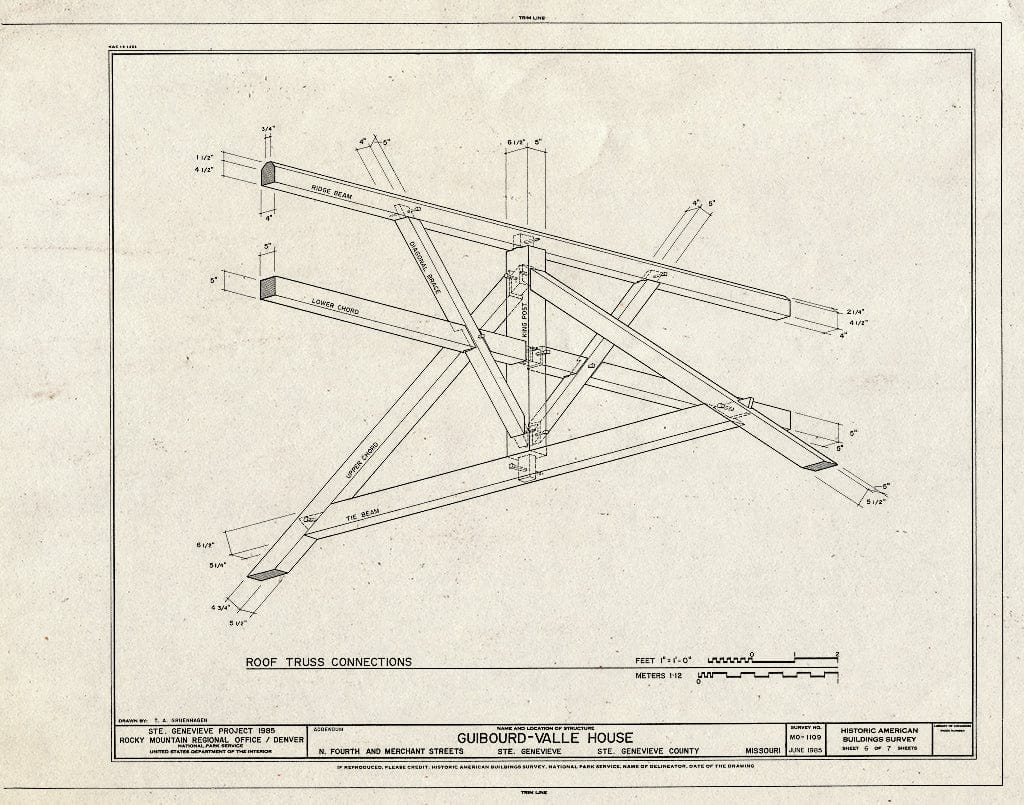 Blueprint HABS MO,97-SAIGEN,9- (Sheet 6 of 7) - Guibourd-Valle House, Fourth & Merchant Streets, Sainte Genevieve, Ste. Genevieve County, MO