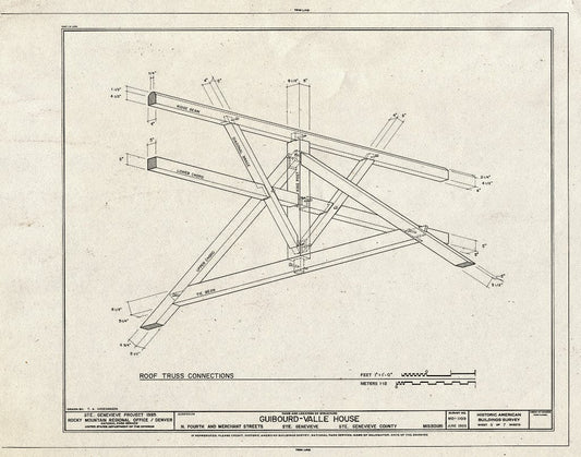 Blueprint HABS MO,97-SAIGEN,9- (Sheet 6 of 7) - Guibourd-Valle House, Fourth & Merchant Streets, Sainte Genevieve, Ste. Genevieve County, MO