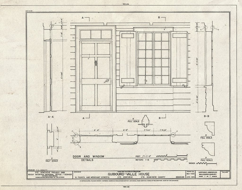 Blueprint HABS MO,97-SAIGEN,9- (Sheet 7 of 7) - Guibourd-Valle House, Fourth & Merchant Streets, Sainte Genevieve, Ste. Genevieve County, MO