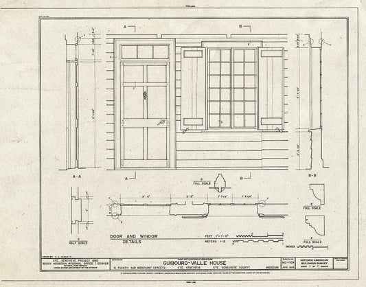 Blueprint HABS MO,97-SAIGEN,9- (Sheet 7 of 7) - Guibourd-Valle House, Fourth & Merchant Streets, Sainte Genevieve, Ste. Genevieve County, MO