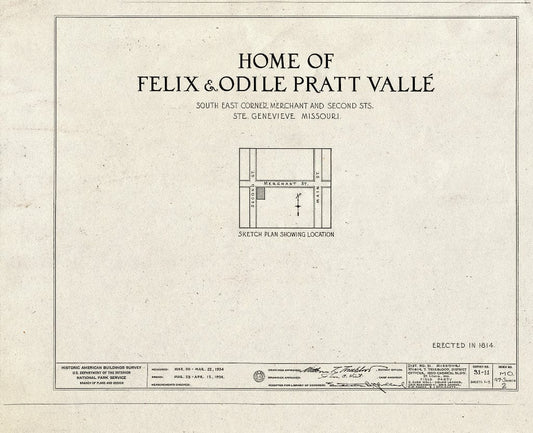 Blueprint HABS MO,97-SAIGEN,2- (Sheet 0 of 7) - Felix & Odile Pratt Valle House, Merchant & Second Streets, Sainte Genevieve, Ste. Genevieve County, MO