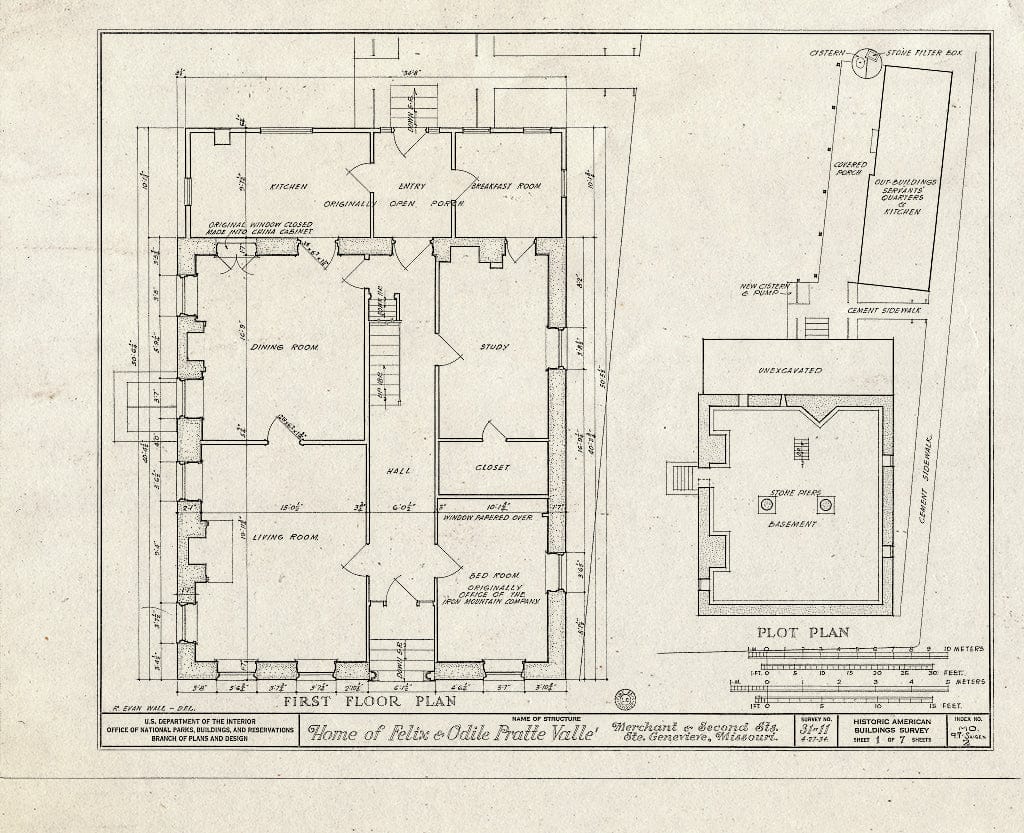 Blueprint HABS MO,97-SAIGEN,2- (Sheet 1 of 7) - Felix & Odile Pratt Valle House, Merchant & Second Streets, Sainte Genevieve, Ste. Genevieve County, MO
