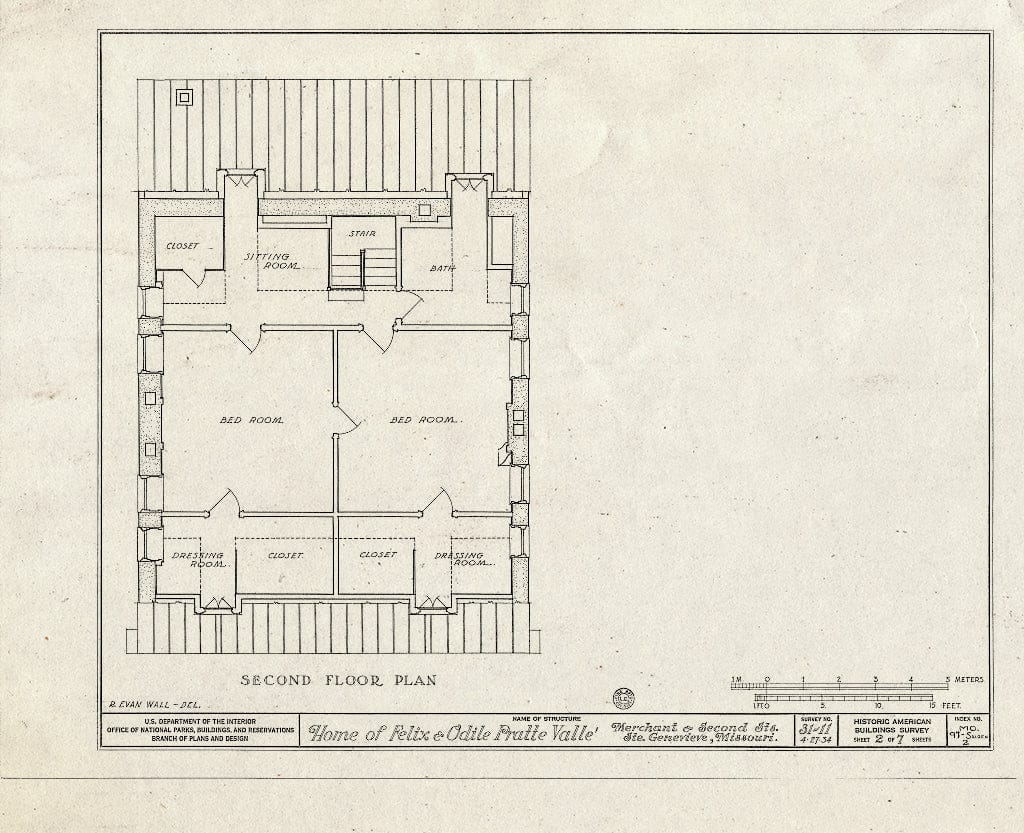 Blueprint HABS MO,97-SAIGEN,2- (Sheet 2 of 7) - Felix & Odile Pratt Valle House, Merchant & Second Streets, Sainte Genevieve, Ste. Genevieve County, MO