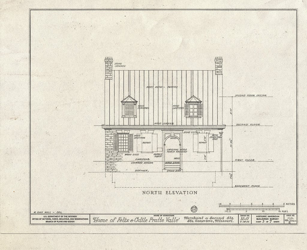 Blueprint HABS MO,97-SAIGEN,2- (Sheet 3 of 7) - Felix & Odile Pratt Valle House, Merchant & Second Streets, Sainte Genevieve, Ste. Genevieve County, MO