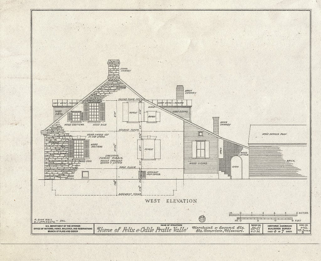 Blueprint HABS MO,97-SAIGEN,2- (Sheet 4 of 7) - Felix & Odile Pratt Valle House, Merchant & Second Streets, Sainte Genevieve, Ste. Genevieve County, MO
