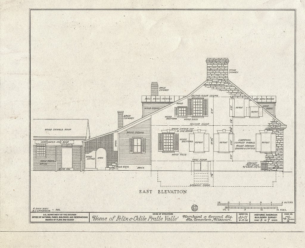 Blueprint HABS MO,97-SAIGEN,2- (Sheet 5 of 7) - Felix & Odile Pratt Valle House, Merchant & Second Streets, Sainte Genevieve, Ste. Genevieve County, MO