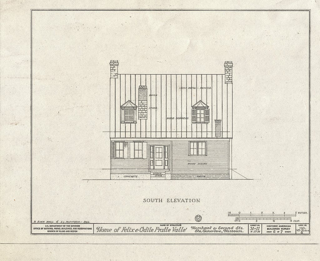 Blueprint HABS MO,97-SAIGEN,2- (Sheet 6 of 7) - Felix & Odile Pratt Valle House, Merchant & Second Streets, Sainte Genevieve, Ste. Genevieve County, MO