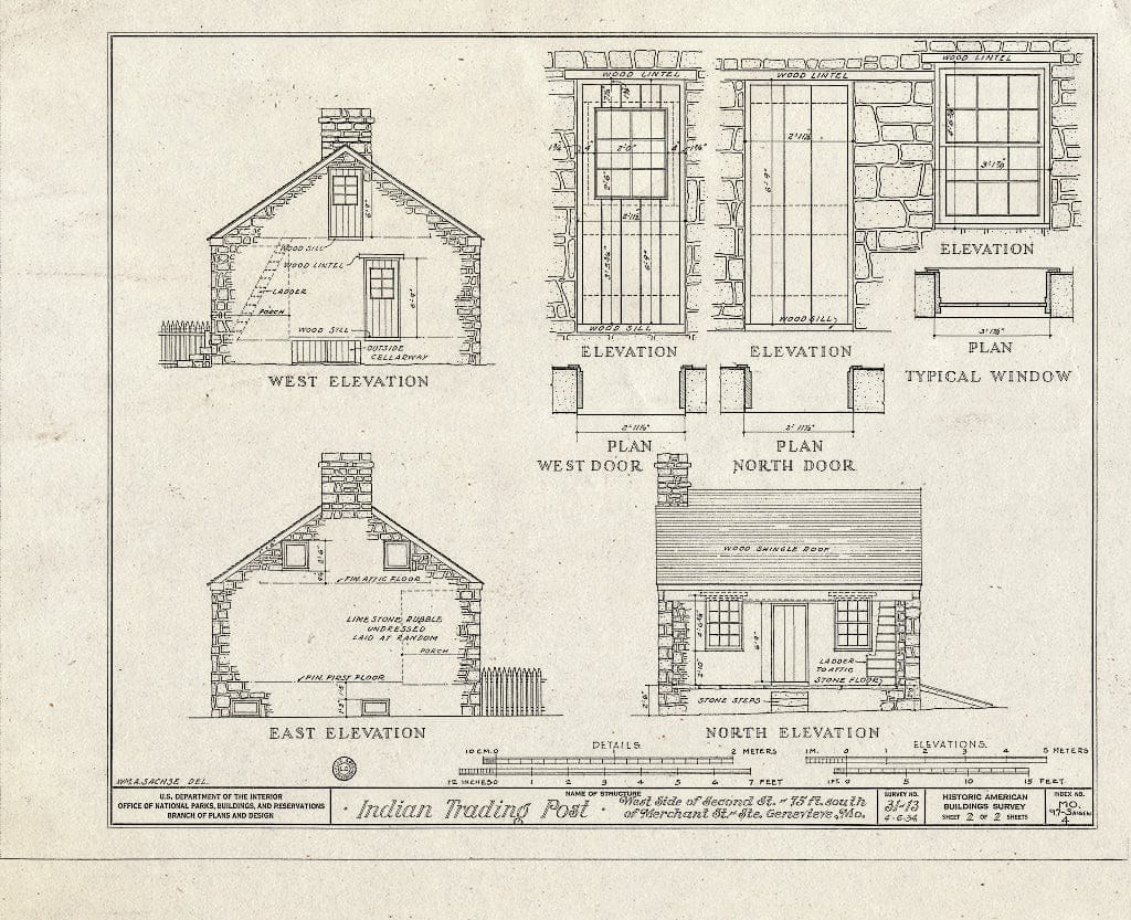 Blueprint HABS MO,97-SAIGEN,4- (Sheet 2 of 2) - Indian Trading Post, Second & Merchant Streets, Sainte Genevieve, Ste. Genevieve County, MO