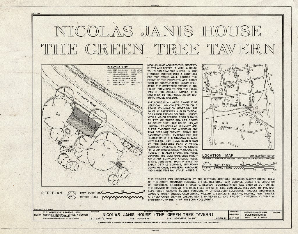 Blueprint HABS MO,97-SAIGEN,5- (Sheet 1 of) - Nicolas Janis House, 244 Old St. Mary's Road, Sainte Genevieve, Ste. Genevieve County, MO