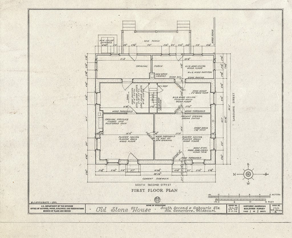 Blueprint HABS MO,97-SAIGEN,3- (Sheet 1 of 2) - Second & Gabourie Streets (Old Stone House), Corner of Second & Gabourie Streets, Sainte Genevieve, Ste. Genevieve County, MO