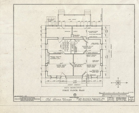 Blueprint HABS MO,97-SAIGEN,3- (Sheet 1 of 2) - Second & Gabourie Streets (Old Stone House), Corner of Second & Gabourie Streets, Sainte Genevieve, Ste. Genevieve County, MO