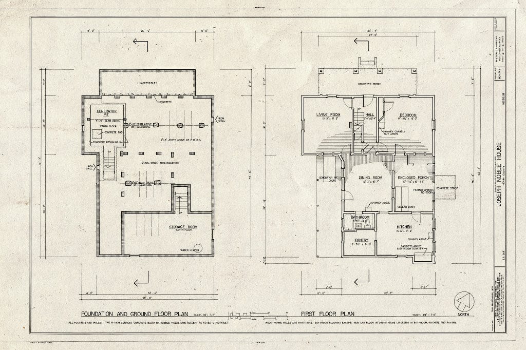Blueprint HABS MO,42-Clint.V,1- (Sheet 2 of 6) - Joseph Noble House, Route EE in Ladue, Clinton, Henry County, MO