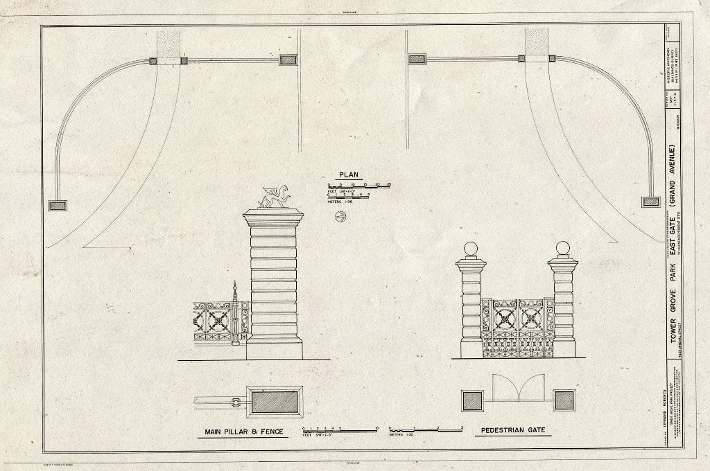 Blueprint HABS MO,96-SALU,46A- (Sheet 1 of 1) - Tower Grove Park, East Gate Entrance, 4255 Arsenal Street, Saint Louis, Independent City, MO