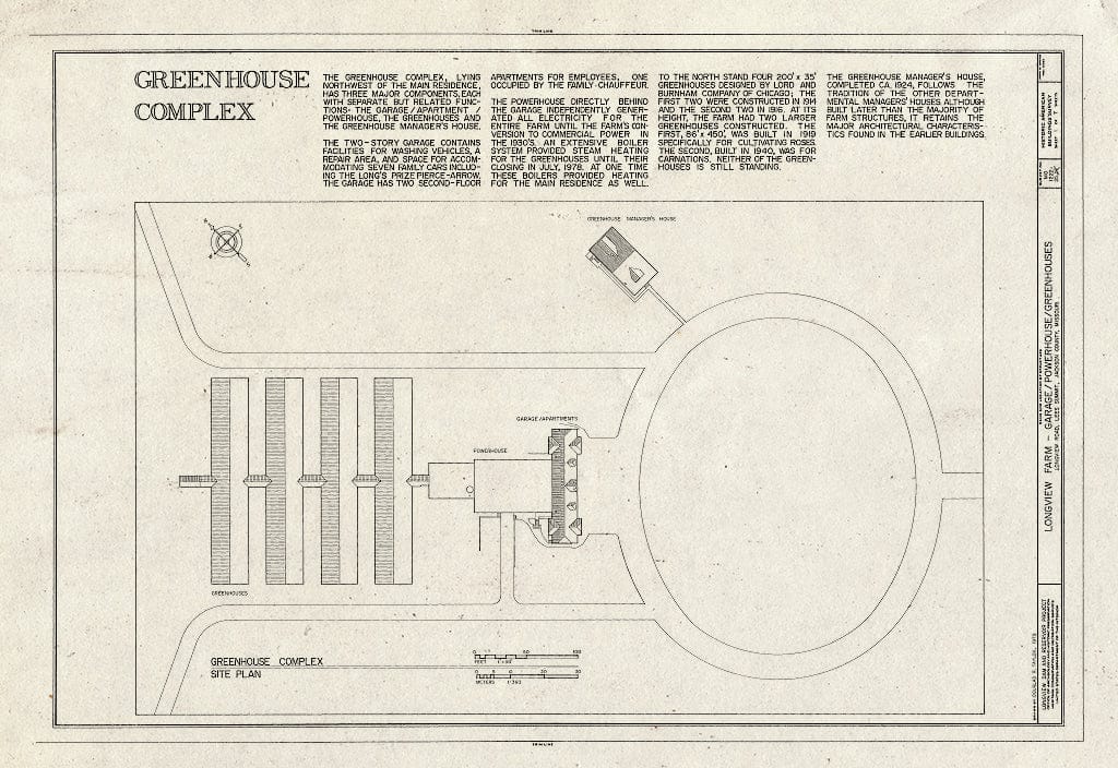 Blueprint HABS MO,48-LESUM,1/25- (Sheet 1 of 7) - Longview Farm, Greenhouses, Lees Summit, Jackson County, MO