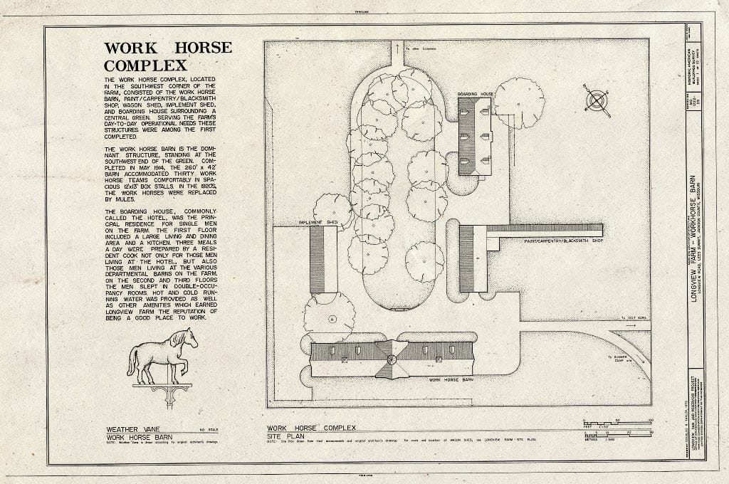 Blueprint HABS MO,48-LESUM,1/29- (Sheet 1 of 10) - Longview Farm, Work Horse Barn, Lees Summit, Jackson County, MO