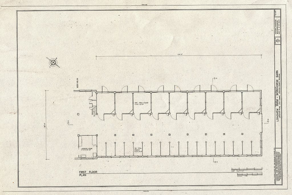 Blueprint HABS MO,48-LESUM,1/29- (Sheet 3 of 10) - Longview Farm, Work Horse Barn, Lees Summit, Jackson County, MO