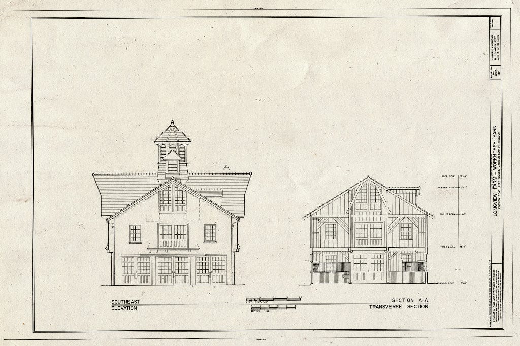 Blueprint HABS MO,48-LESUM,1/29- (Sheet 8 of 10) - Longview Farm, Work Horse Barn, Lees Summit, Jackson County, MO