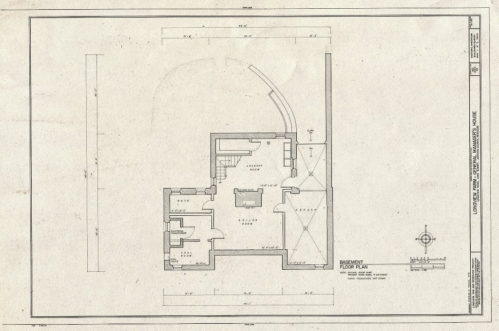 Blueprint HABS MO,48-LESUM,1/42- (Sheet 1 of 5) - Longview Farm, General Manager's House, Lees Summit, Jackson County, MO
