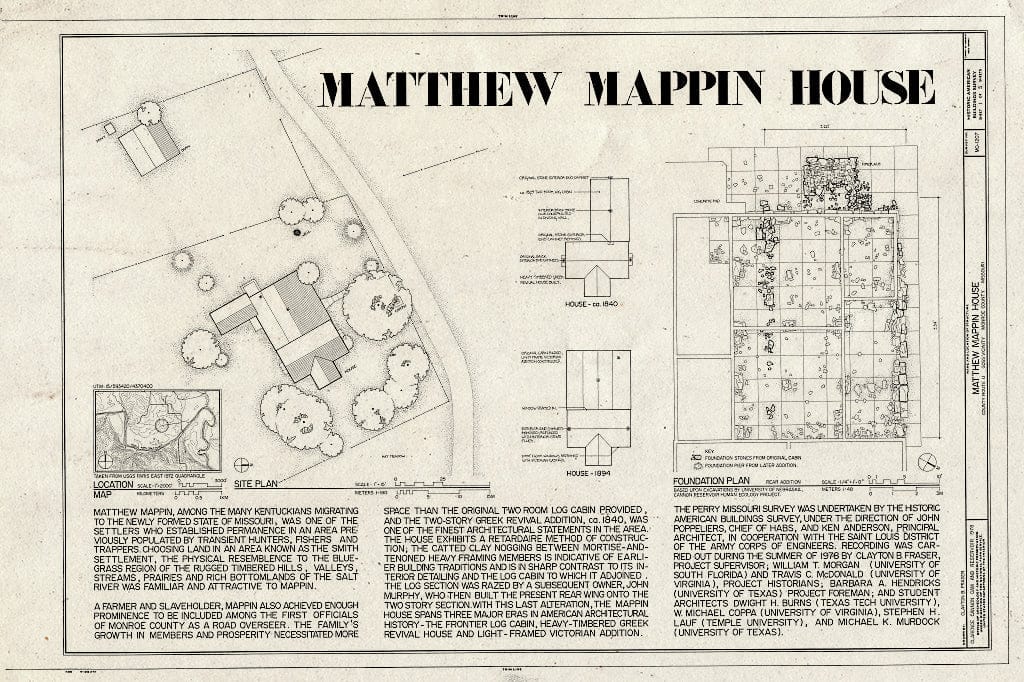 Blueprint HABS MO,69-GOSS.V,2- (Sheet 1 of 5) - Matthew Mappin House, County Route U, Goss, Monroe County, MO