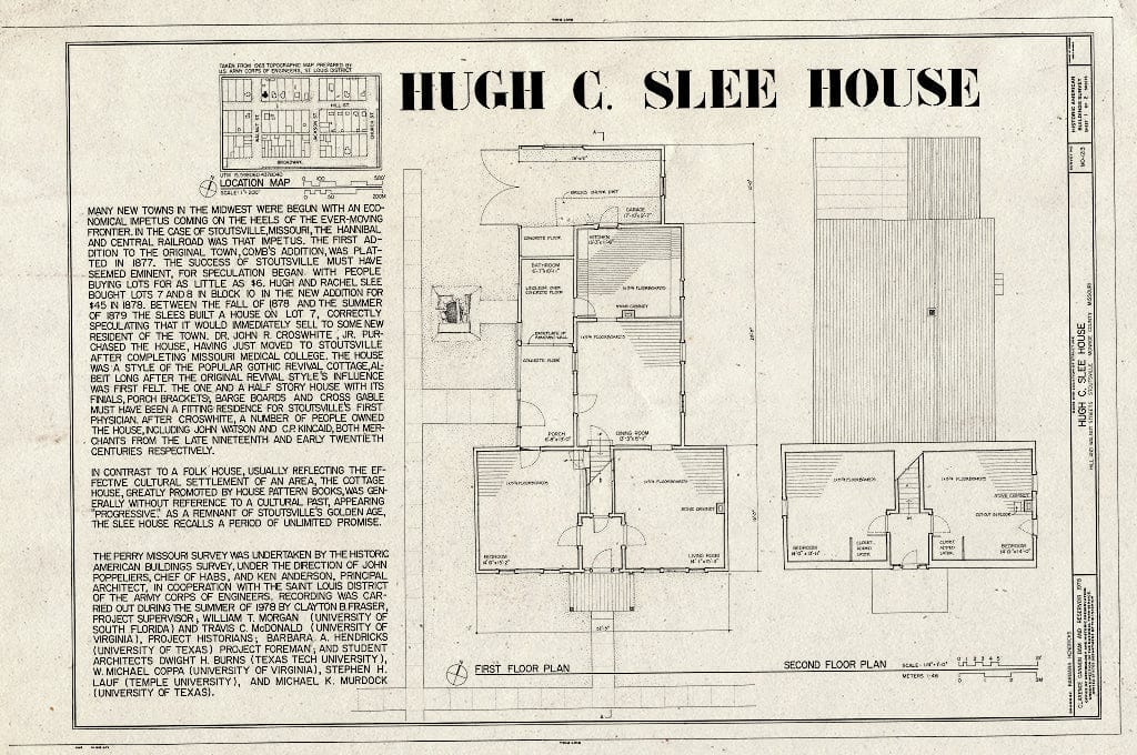 Blueprint HABS MO,69-Stout,2- (Sheet 1 of 2) - Hugh C. Slee House, Hill & Walnut Streets, Stoutsville, Monroe County, MO
