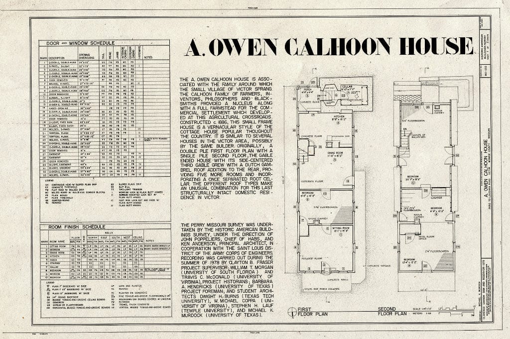 Blueprint HABS MO,69-VICT,2- (Sheet 1 of 2) - A. Owen Calhoon House, Paris-to-Louisiana Road Vicinity, Victor, Monroe County, MO