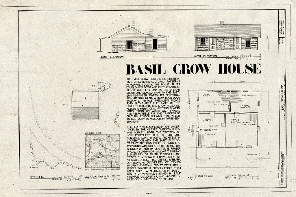 Blueprint HABS MO,69-VICT.V,1- (Sheet 1 of 1) - Basil Crow House, State Route 154, Victor, Monroe County, MO