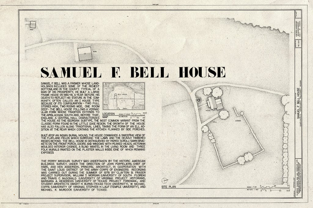 Blueprint HABS MO,87-Cent.V,1- (Sheet 1 of 5) - Samuel F. Bell House, County Route CC Vicinity, Center, Ralls County, MO
