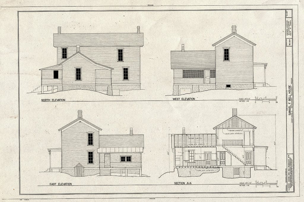 Blueprint HABS MO,87-Cent.V,1- (Sheet 4 of 5) - Samuel F. Bell House, County Route CC Vicinity, Center, Ralls County, MO