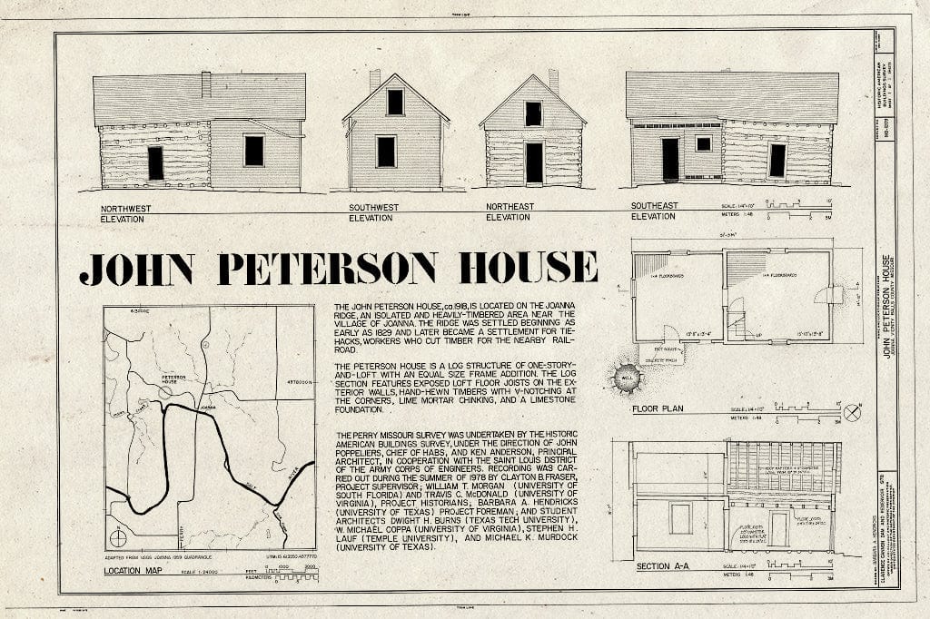 Blueprint HABS MO,87-Joann.V,1- (Sheet 1 of 1) - John Peterson House, Joanna, Ralls County, MO