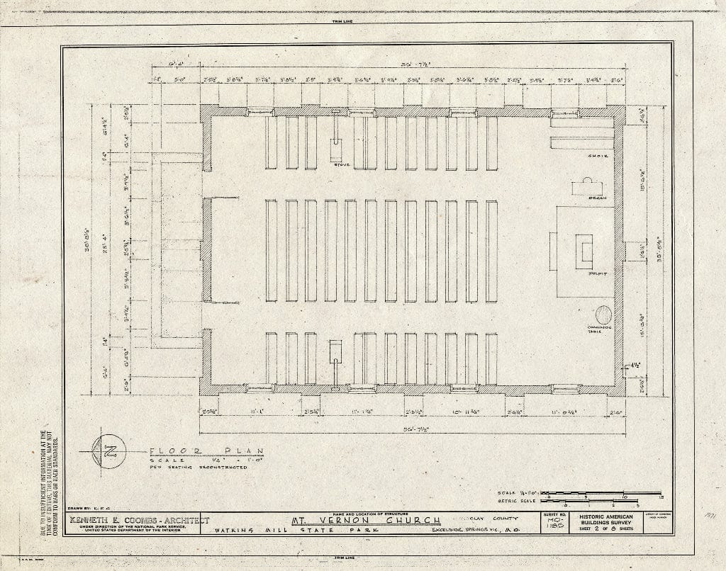 Blueprint HABS MO,24-EXPRI.V,2 (Sheet 2 of 8) - Mount Vernon Church, Watkins Mill State Park, Excelsior Springs, Clay County, MO