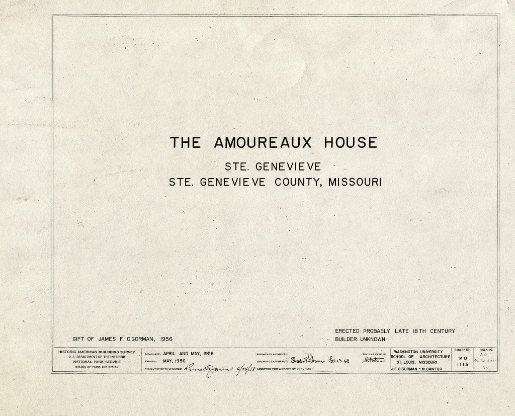 Blueprint HABS MO,97-SAIGEN,13- (Sheet 0 of 10) - Amoureaux House, 327 St. Mary's Road, Sainte Genevieve, Ste. Genevieve County, MO