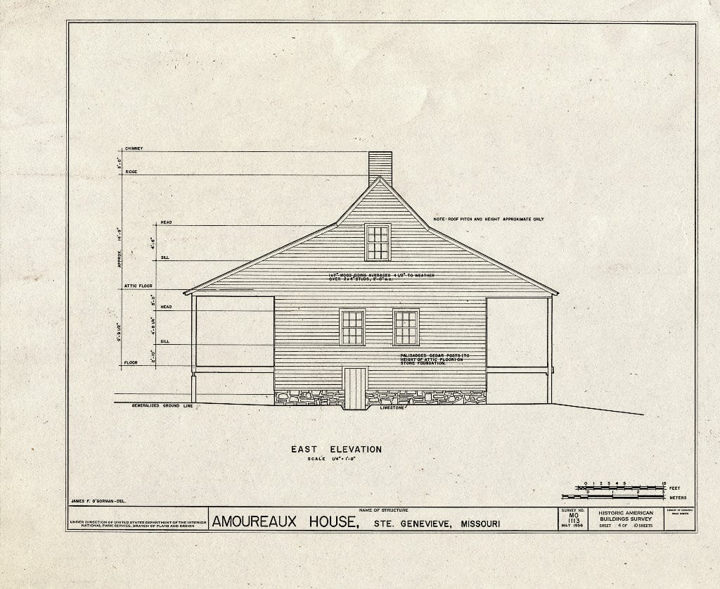 Blueprint HABS MO,97-SAIGEN,13- (Sheet 4 of 10) - Amoureaux House, 327 St. Mary's Road, Sainte Genevieve, Ste. Genevieve County, MO