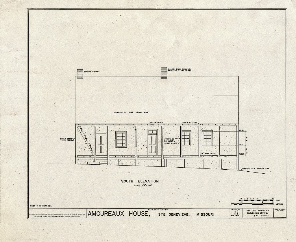 Blueprint HABS MO,97-SAIGEN,13- (Sheet 5 of 10) - Amoureaux House, 327 St. Mary's Road, Sainte Genevieve, Ste. Genevieve County, MO