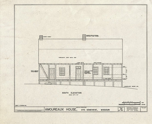 Blueprint HABS MO,97-SAIGEN,13- (Sheet 5 of 10) - Amoureaux House, 327 St. Mary's Road, Sainte Genevieve, Ste. Genevieve County, MO