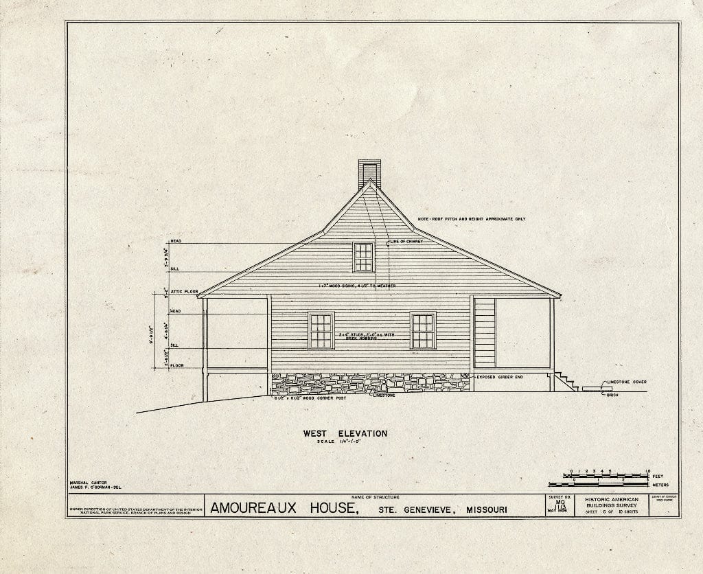 Blueprint HABS MO,97-SAIGEN,13- (Sheet 6 of 10) - Amoureaux House, 327 St. Mary's Road, Sainte Genevieve, Ste. Genevieve County, MO