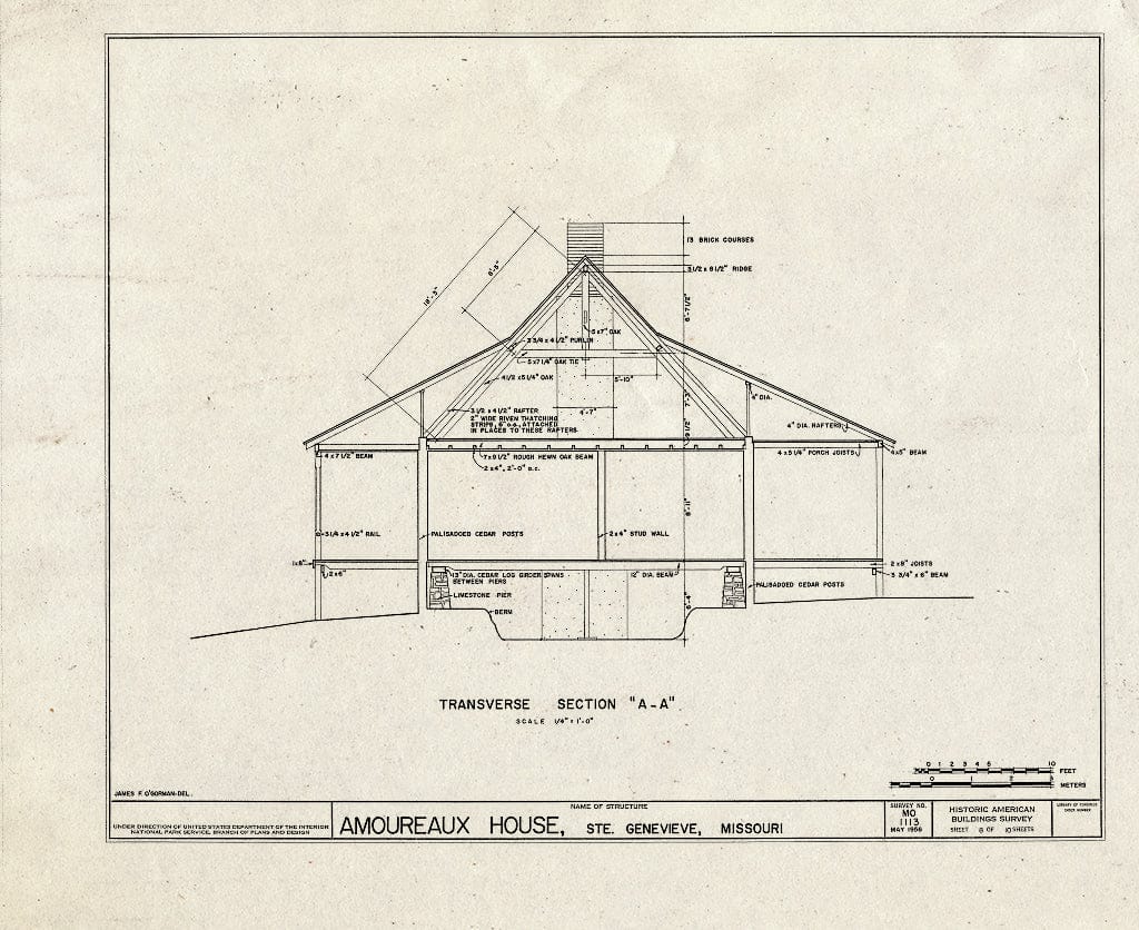 Blueprint HABS MO,97-SAIGEN,13- (Sheet 8 of 10) - Amoureaux House, 327 St. Mary's Road, Sainte Genevieve, Ste. Genevieve County, MO