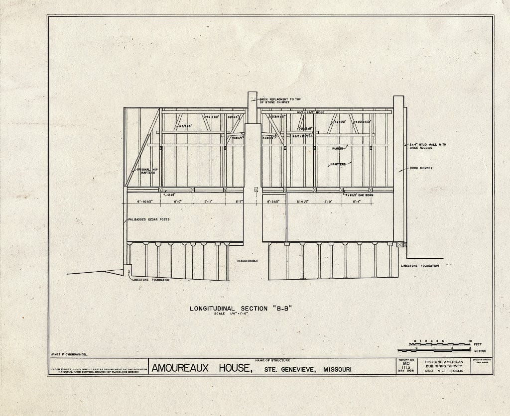 Blueprint HABS MO,97-SAIGEN,13- (Sheet 9 of 10) - Amoureaux House, 327 St. Mary's Road, Sainte Genevieve, Ste. Genevieve County, MO