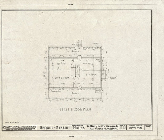 Blueprint HABS MO,97-SAIGEN,14- (Sheet 1 of 6) - Bequet-Ribault House, St. Mary's Road, Sainte Genevieve, Ste. Genevieve County, MO