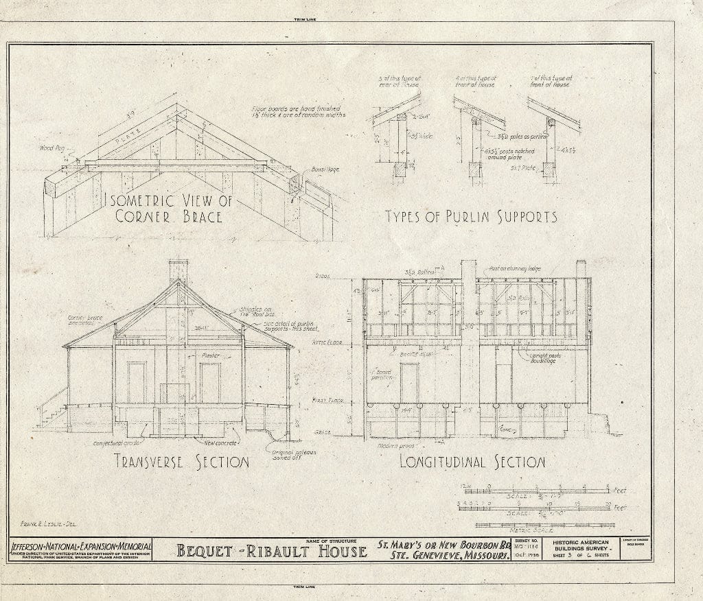 Blueprint HABS MO,97-SAIGEN,14- (Sheet 3 of 6) - Bequet-Ribault House, St. Mary's Road, Sainte Genevieve, Ste. Genevieve County, MO
